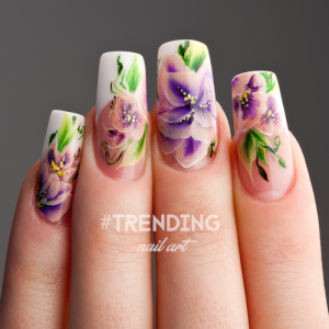 Purple Flower Floral Nails Manicure